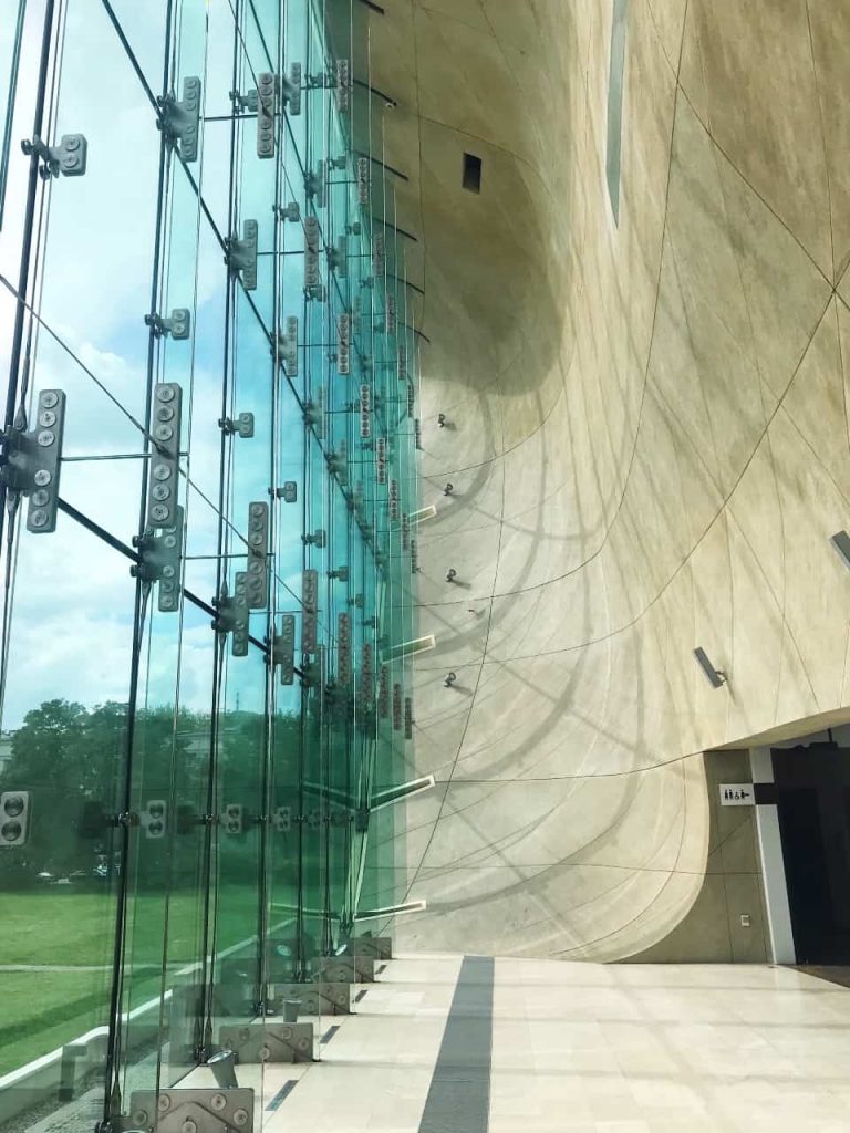 The glass facade of Polin Museum in Warsaw